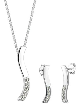 Elli Damen-Halskette + Ohrringe Wellen 925 Sterling Silber Swarovski Kristall grau Brillantschliff 0906982512_45