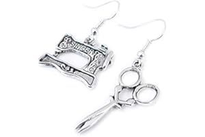 Silver Knight Vintage Sewing Machine & Scissors Earrings-Sterling Silver Hooks -Antique Silver Jewellery-Charm-Gift Bag