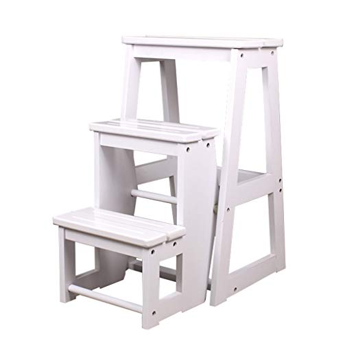 Preisvergleich Produktbild Holz Tritthocker Klappbare 3 Trittleiter Klein für Erwachsene / Stehregale / Bettstufen für Hochbetten Weiß