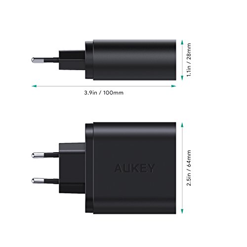 AUKEY Quick Charge 3.0 Caricabatterie USB da Muro 39W Due porte Caricatore USB per Samsung Galaxy S8/Note 8, iPhone X/8/8 Plus, iPad Pro/Air, HTC 10, LG G5/G6, e altri Smartphone e Tablet