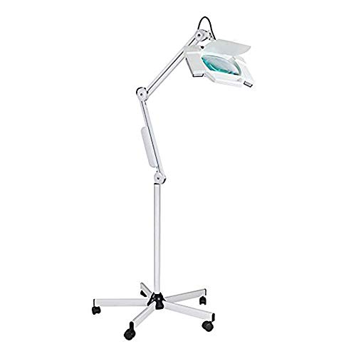 Preisvergleich Produktbild BNMYSY LED Lupenleuchte mit Standfuß,Lupenlampe dimmbar Rollstativ 5 Dioptrien Linse weiß