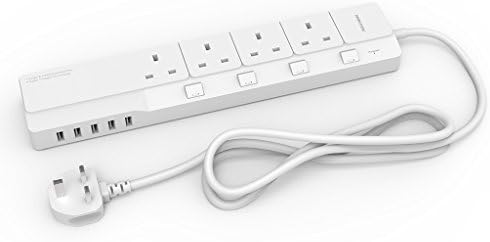 Ennotek® 1.8 m 4-Way Individually Switched Surge Protected Extension Lead with 5 x 2.4A USB Charger Ports