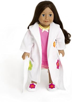 Treasured Dolls 18 inch Bathrobe Set With Slippers And Pink And Yellow Night Dress, Everything your doll needs for bedtime.