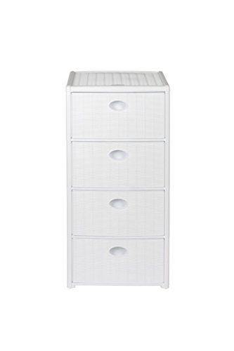 Rollbarer Schubladenschrank aus Kunststoff in Rattan-Optik mit 4 Schubladen. Maße: 40x40x81 cm. In hellem, reinen Weiß! - 4