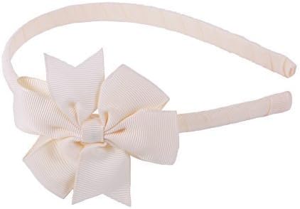 Alice Band with Beautiful Grosgrain hairbow Hair Bow Band Hairband (Cream)