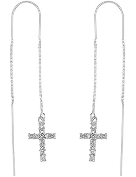 Ornami Ohrklemme Sterling-Silber 925 Zirkonia Kreuz Ohrringe Durchzieher Ohrringe Nadeleinfädler