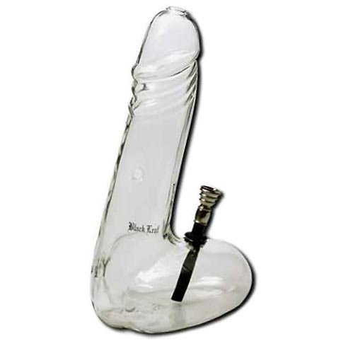 Glasbong Dödel Pfeife Phallus Wasserpfeife mit Alushillum Höhe 26cm