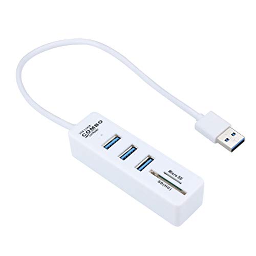 Huichang 2 in1 Combo Super Speed USB 3.0 3 Port Splitter HUB+TF SD Card Reader (White)