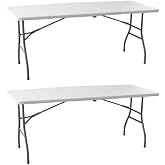 Pack of 2 Folding Tables 180 cm Catering &ndash; HDPE Resin White High Density &ndash; Reinforced Steel Structure &ndash; Folding Suitcase Legs