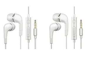 Rivano YR (Pack of 2) Wired Original Headphones Earphones Mic with Control for mobiles Compatible with Samsung Galaxy M51, M31, M21, A51,A31, a32, a52, a22, m52, m32, m12. (White,Set of 2)