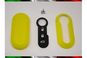 CAR PASSION TOPBEST Cover Chiave Guscio + Tasti TASTINI in Gomma + Gancio Portachiavi Compatibile con Fiat 500 Grande Punto Evo Bravo Panda 500L Lancia Y YPSILON MUSA Delta SCOCCA Giallo