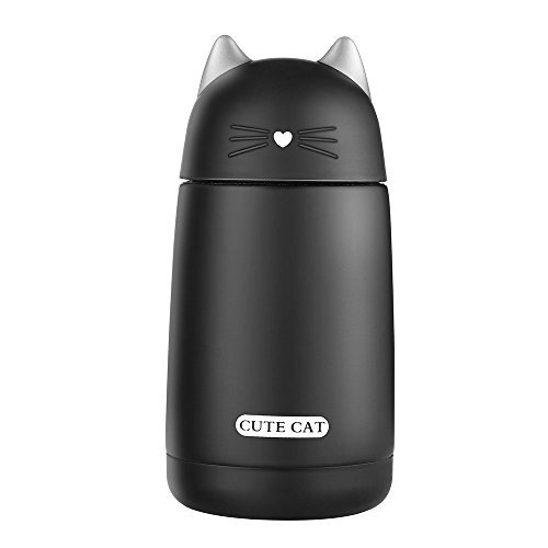 beyonda fmsb60239 Kätzchen Isolier Flasche Trinkflasche, niedlich Katze Edelstahl Kaffee Thermos Flasche Reisebecher mit Griff, im Freien heiße Milch Wasser Vakuum Cup für Kinder Baby - schwarz