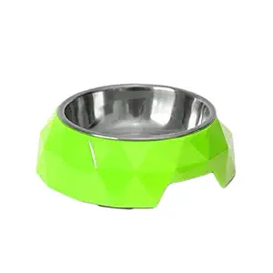 Goofy Tails Stainless Steel and Melamine Dog Bowl with Rubber Antiskid Base Diamond Design Bowls for Dogs (Green) (Large-940ml)