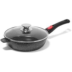 Sauteuse Induction Sauteuse Anti Adhésive Poele avec Couvercle Revêtement Façon Pierre sans PFOA Sauteuse Tous Feux dont Induction Cuisson sans Matière Grasse - Manche Amovible - Top Qualité ! (24 CM)