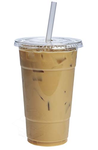 GUSTOClear Plastic Cups with Flat Lids [24 oz - 50 Count] - Disposable Iced Coffee Cups with Lids - PET Plastic Cold Cups for Smoothies, Juices & To-Go Drinks - Formerly Comfy Package