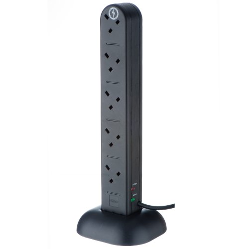 Price comparison product image VonHaus 10 Way Socket Power Tower 2m Extension Lead Cord – Surge Protected Mains Two Metre Cable Multi Use Plug – Ideal for Home Electronics,  Office,  Gaming