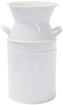 Watering Honey Elegant White 7.5 inch Small French Style Country Rustic Primitive Jug Vase Galvanized Milk Can for Home Office Decor