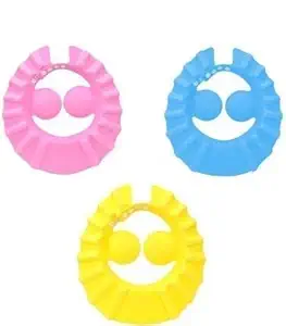 STARK ENTERPRISE Adjustable Safe Soft Bathing Baby Shower Hair Wash Cap For Children, Baby Bath Cap Shower Protection For Eyes And Ear, Bathing Baby Shower Cap, Baby Shower Cap (Multicolor)(3 COUNT)