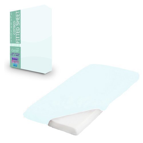 Childrens Pure 100% Cotton Cotbed Size Light Blue Fitted Sheet 70cm x 140cm