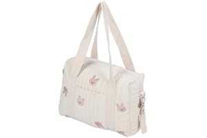 FOCKET Organisateur de Poussette, Sac à Langer Universel avec Fermeture éclair, Sac à Main brodé pour Maman, Sac de Rangement pour la Poussette pour Les Couches, Le téléphone, Les clés (Sac Lapin)