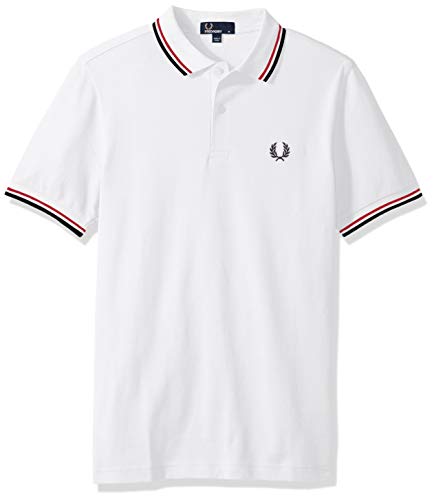 Fred Perry M3600, Polo Para Hombre, Blanco/Rojo Brillante/Azul Marino, Medium