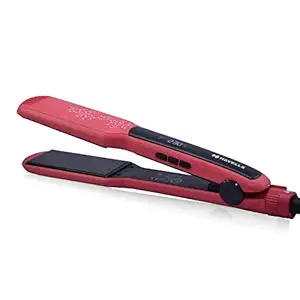 Havells HS4121 White Plate Hair Straightener with digital display and adjustable temperature; For all hair types; Worldwide voltage compatible (Red)