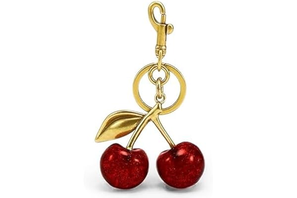 Dazzliq Metal Glitter Cherry Bag Charm With Key Ring Bag Charms For Handbags Cherry Keychain Unique Key Chains For Women Key Ring For Girls Cherry Charms For Bags Car Accessories, Red