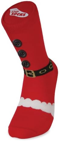 BLUW FESTIVE PRINT NOVELTY CHRISTMAS SANTA SUIT WITH BUTTONS & BELT XMAS SILLY SLIPPER SOCKS
