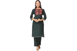 VI VIHAAN IMPEX VIHAAN IMPEX Ensemble Kurta brodé vert indien avec pantalon assorti pour femme