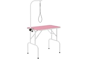 Yaheetech Table de Toilettage pour Chien Chiot Chat Pliant Transportable 80,5 × 46 × 76 cm avec Bras/Anneau Rose