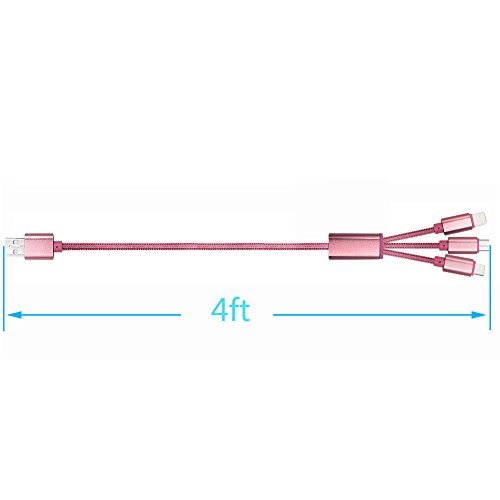 Multi USB Kabel, 3 in 1 Lightning & Micro USB Nylon geflochtenes Ladekabel mit 8 Pin Lightning / Micro USB 2.0 Anschlüsse für iPhone 6 / 6S plus / 5 / SE, iPad Air / mini, Android-Geräte(2 Lightning& 1 Micro-Rosa) - 5