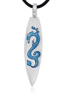 Llords Schmuck | Surfboard Anhänger Halskette blauer Surfer Drache + Versilberter Verschluss, feinster Zinn Metall...