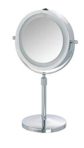 WENKO 3656540100 LED Kosmetikspiegel Lumi, Spiegelfläche ø 13cm, 500% Vergrößerung, Stahl, 21 x 35-45 x 13.5 cm, Chrom - 3