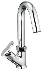 Drizzle Solo Swan Neck Pillar Cock Cock Wash Basin Tap Brass, Quarter Turn, Foam Flow, 360 Degree Moveable Spout