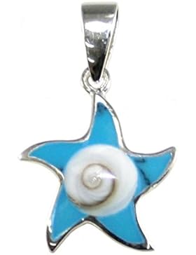 budawi® - Anhänger Türkis (türkenit) mit Shivasauge ''Stern'' Ø 15 mm, Kettenanhänger Türkis mit Muschel, Das...