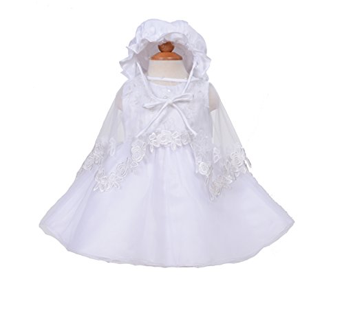 Cinda Girls Christening Gown with Bonnet and Cape White 18-24 Months