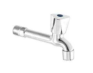 Laysan Triangle Stainless Steel Brass Long Body Tap with Foam Flow, Bathroom Bib Cock Tap for Kitchen with Mirror Polished Wall Flange & Teflon Tape (Standard; Silver) - Pack of (1)