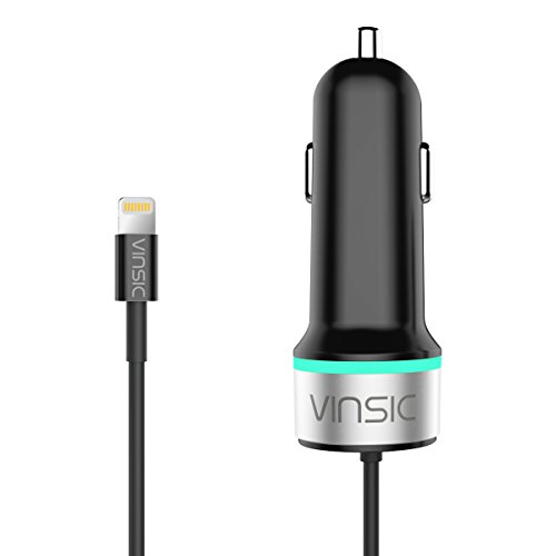 Car-Charger-VINSIC-MFI-Certified-24A-33ft-Lightning-Cable-Car-Charger-with-Extra-USB-Port-for-iPhone-X8-Plus8-Samsung-Galaxy-S7S7edgeS8S8-Plus-and-More-Black