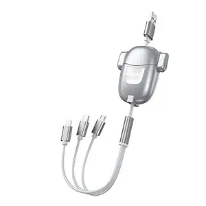 DUDAO All in One Plus Expandable 3 in 1 Fast Charging Cable with Type-C, Micro USB, Compatible for iPhone & Android Smartphones (1.1 Meter, Grey)
