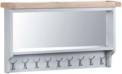 Taunton Grey Painted Hat & Coat hanger 10 Hangers & Mirror with Lime wash Oak Tops