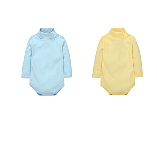 CuteOn 2 paquetes Unisexo Bebé Rompers - Cuello polo Manga Larga - 100% Algodón - Infantil Body Mono Azul + Amarillo 9 Meses