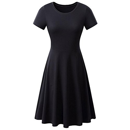 Preisvergleich Produktbild Amphia Damen Ärmelloses Stretch Sommerkleid Beiläufiges Trägerkleid Strandkleid Knielang (Schwarz, S)
