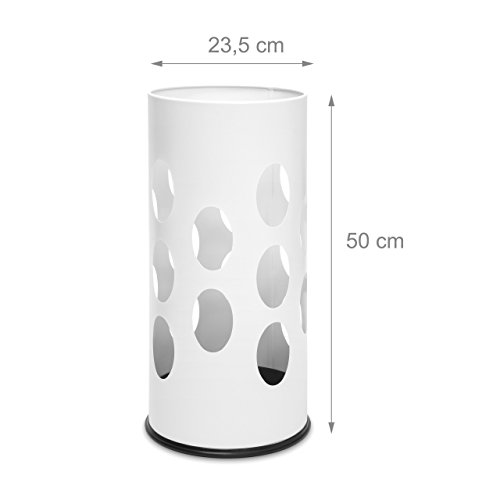 Relaxdays Regenschirmständer rund HBT 49,5 x 22,5 x 22,5 cm Metall Schirmständer mit Wasserauffangschale für Regenschirm, Gehstock oder Nordic Walking Stöcke aus Stahl mit schöner Ornamentik, weiß - 4