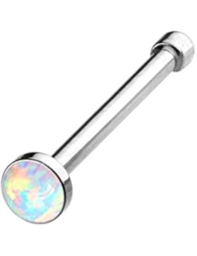 Paula & Fritz® Unisex Nasenstecker aus Chirurgenstahl Edelstahl 316L Spitze mit eingefasstem Opal Grün. Blau....