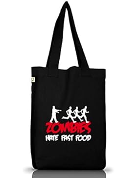 Shirtstreet24, ZOMBIES HATE FAST FOOD,Halloween Zombie Jutebeutel Stoff Tasche Earth Positive