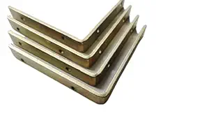 FTE Heavy Duty Right Angles, L Angles' Clamps Brackets Made of Strong 2mm Iron bar (Brass Coated). A Set of 4 Pieces for shelve Support with Double Hole (Size 4x4 inch; 11x12cm)