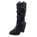 Produktbild Blockabsatz Winterstiefel Damen,Elecenty Frauen Gürtelschnalle Stiefel Lederstiefel Stiefeletten Boots High Heels Winterboots Westernstiefel Schuhe Freizeitschuhe