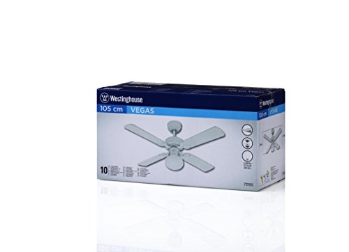 Westinghouse Vegas 7218540 Deckenventilator mit Beleuchtung, A++ to E, Metall, 60 W, E27, weiß, 105 x 105 x 44.2 cm - 7