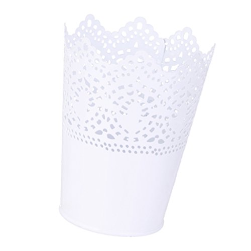 Metall Schneiden Pflanze Vase Topf Stift Make-up Bürstenhalter Schreibtisch Ordentlich Organizer Veranstalter Aufbewahrungskorb – Weiss - 6