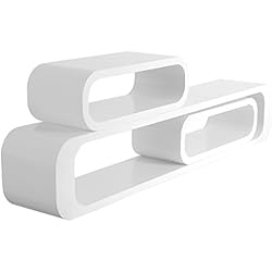 WOLTU RG9230ws Lot de 3 étagère murale,étagère à livres,étagère CD DVD murale Salon Design Rétro,Blanc